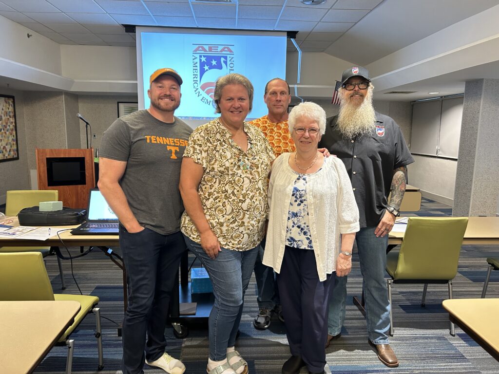 Pictured from left to right are AEA Board Members: Caleb Binford, Amy Hall, Brian Smith, Joylene Reavis, and Daryl Connite. AEA Board Members Kymara Lonergan and Cory Hinkel were not available for the group photo.